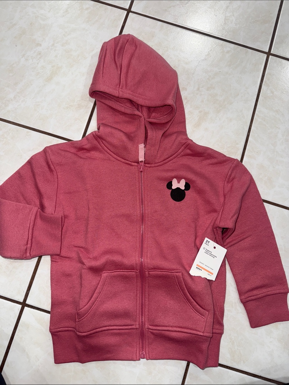 Girls' Pink Hooded Zip Jacket with Minnie Accent